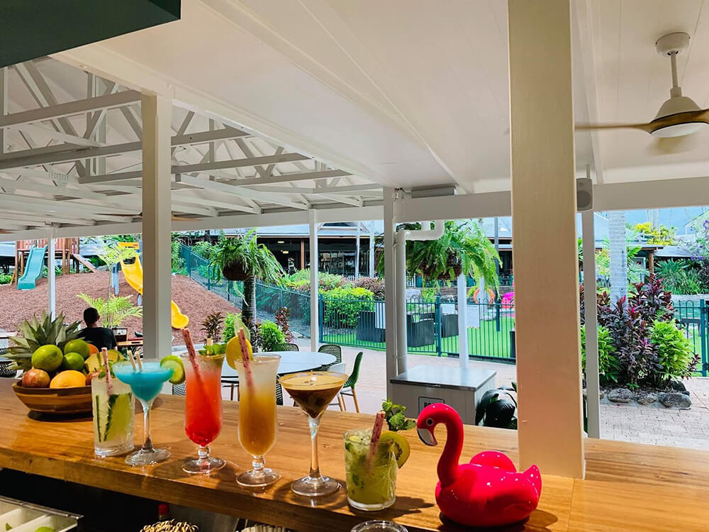 Cocktails at the Thirsty Flamingo while watching the kids at the playground - KKDay Top 5 Kid-Friendly Restaurants in Cairns